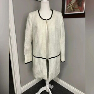 BEREK White Long Line Blazer Jacket Tweed Off White Cream with Black Piping